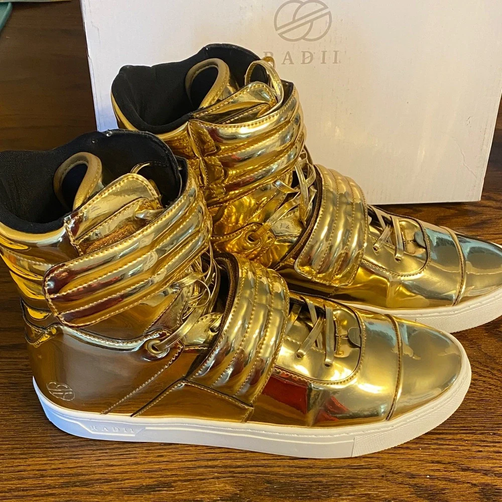 Radii Cylinder 24K Gold Bar High Top Sneakers Metallic Gold Mens 10 With Box - Picture 2 of 14